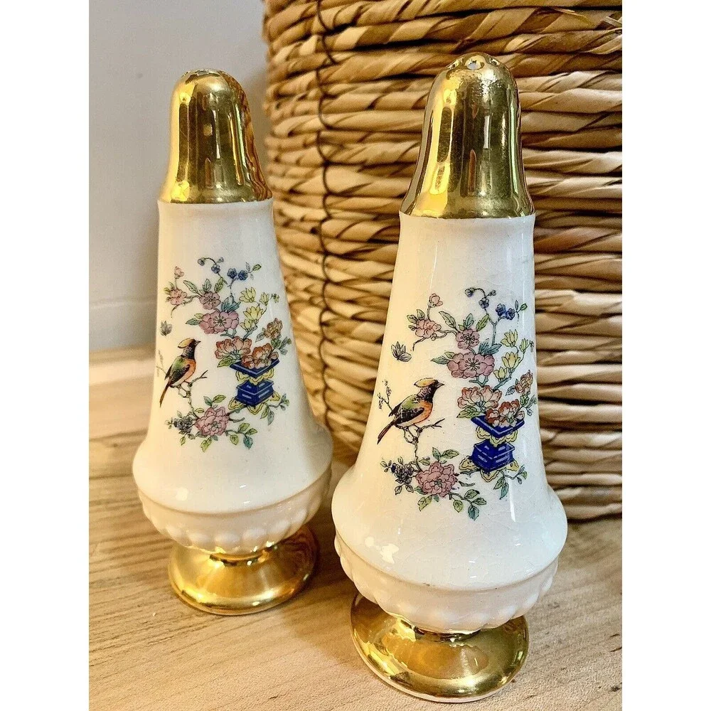 Vintage Hammersley Spode Bird Of Paradise Shakers & Tray Set Chintz Bone China